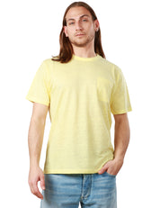 T-SHIRT UOMO MC 2 SAINT BARTH GIALLA GIROCOLLO CON TASCHINO E LOGO RICAMATO SULLA MANICA SINISTRA 100% LINO