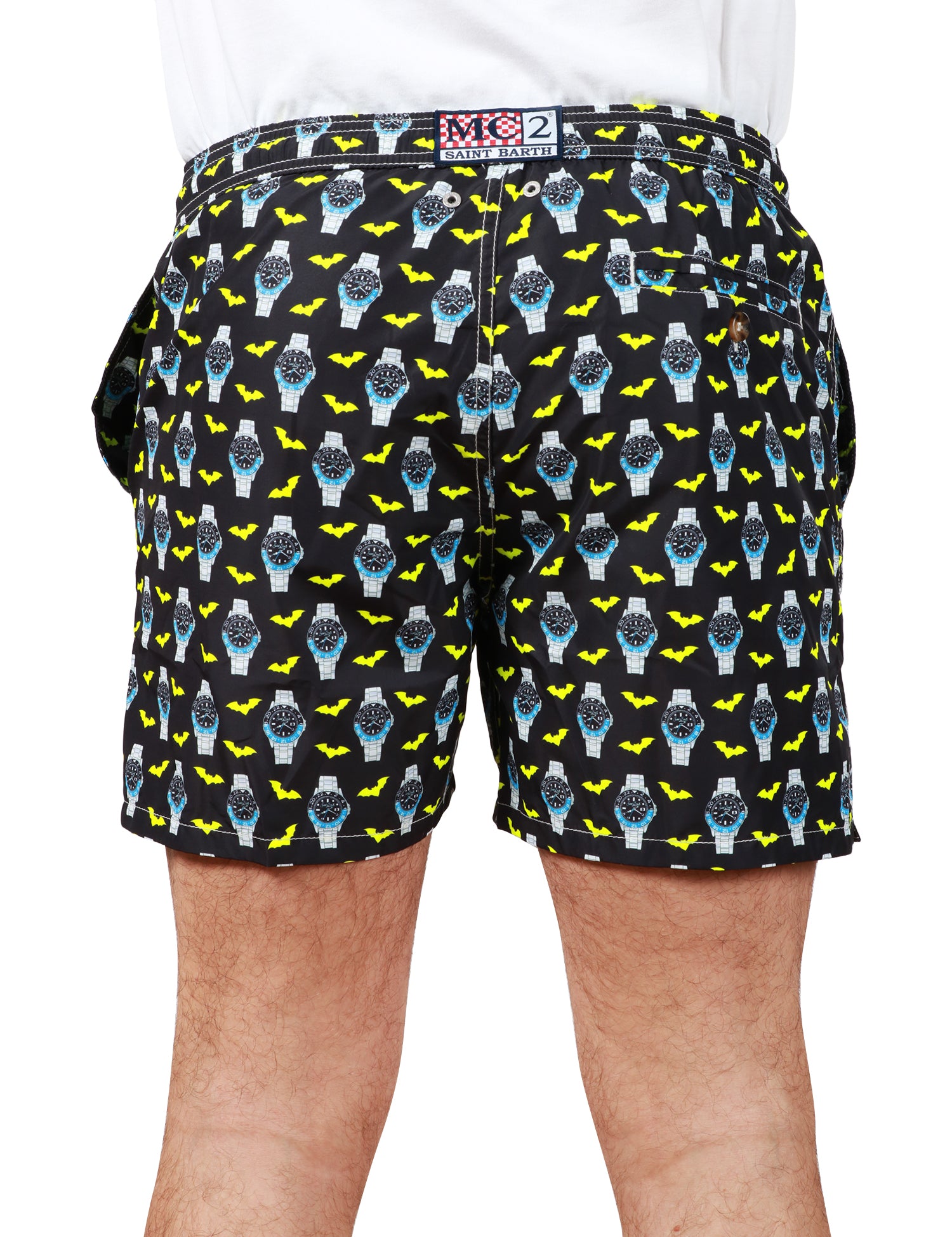 COSTUME DA BAGNO UOMO MC 2 SAINT BARTH NERO CON STAMPA OROLOGI E COULISSE IN VITA
