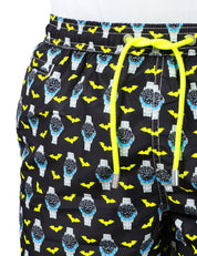 COSTUME DA BAGNO UOMO MC 2 SAINT BARTH NERO CON STAMPA OROLOGI E COULISSE IN VITA