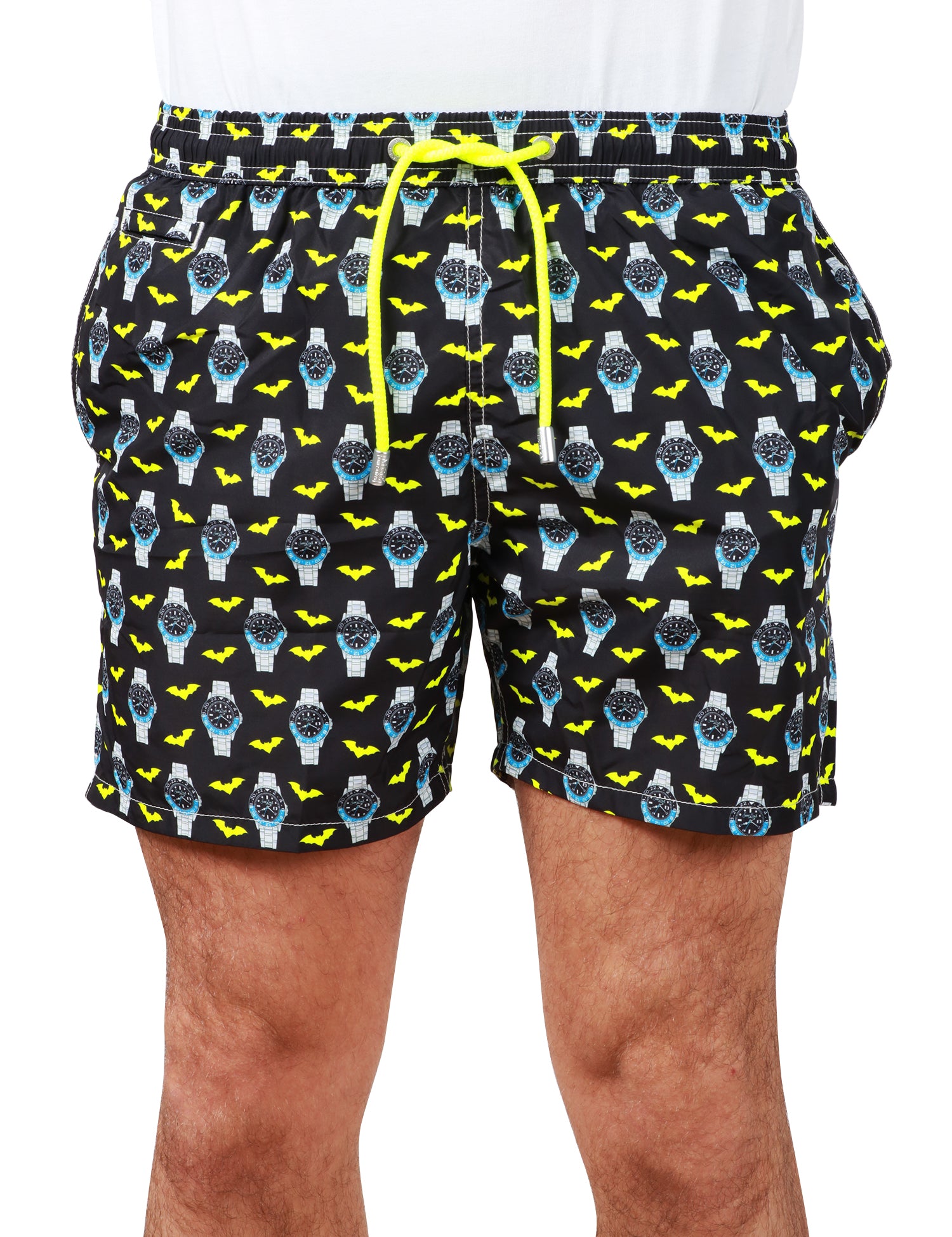 COSTUME DA BAGNO UOMO MC 2 SAINT BARTH NERO CON STAMPA OROLOGI E COULISSE IN VITA