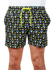 COSTUME DA BAGNO UOMO MC 2 SAINT BARTH NERO CON STAMPA OROLOGI E COULISSE IN VITA