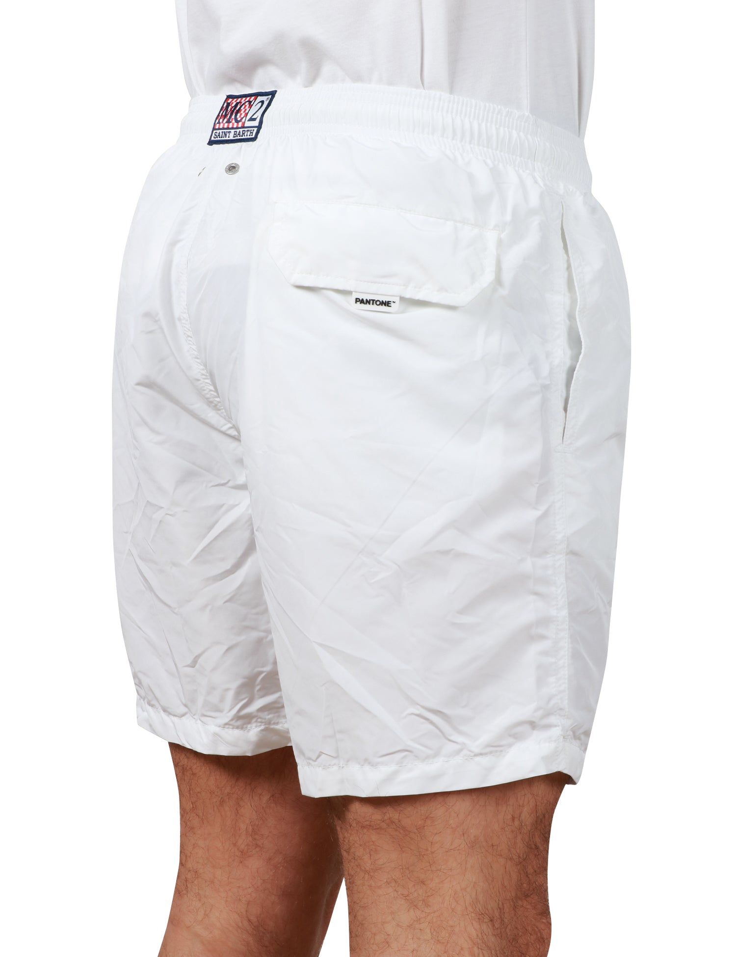 COSTUME DA BAGNO UOMO MC 2 SAINT BARTH BIANCO IN TESSUTO LEGGERO CON ETICHETTA POSTERIORE PANTONE E COULISSE IN VITA