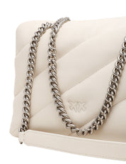 BORSA PINKO BIANCA CLASSIC LOVE BAG PUFF MAXI QUILT CON PLACCA LOGO E CATENA ARGENTO