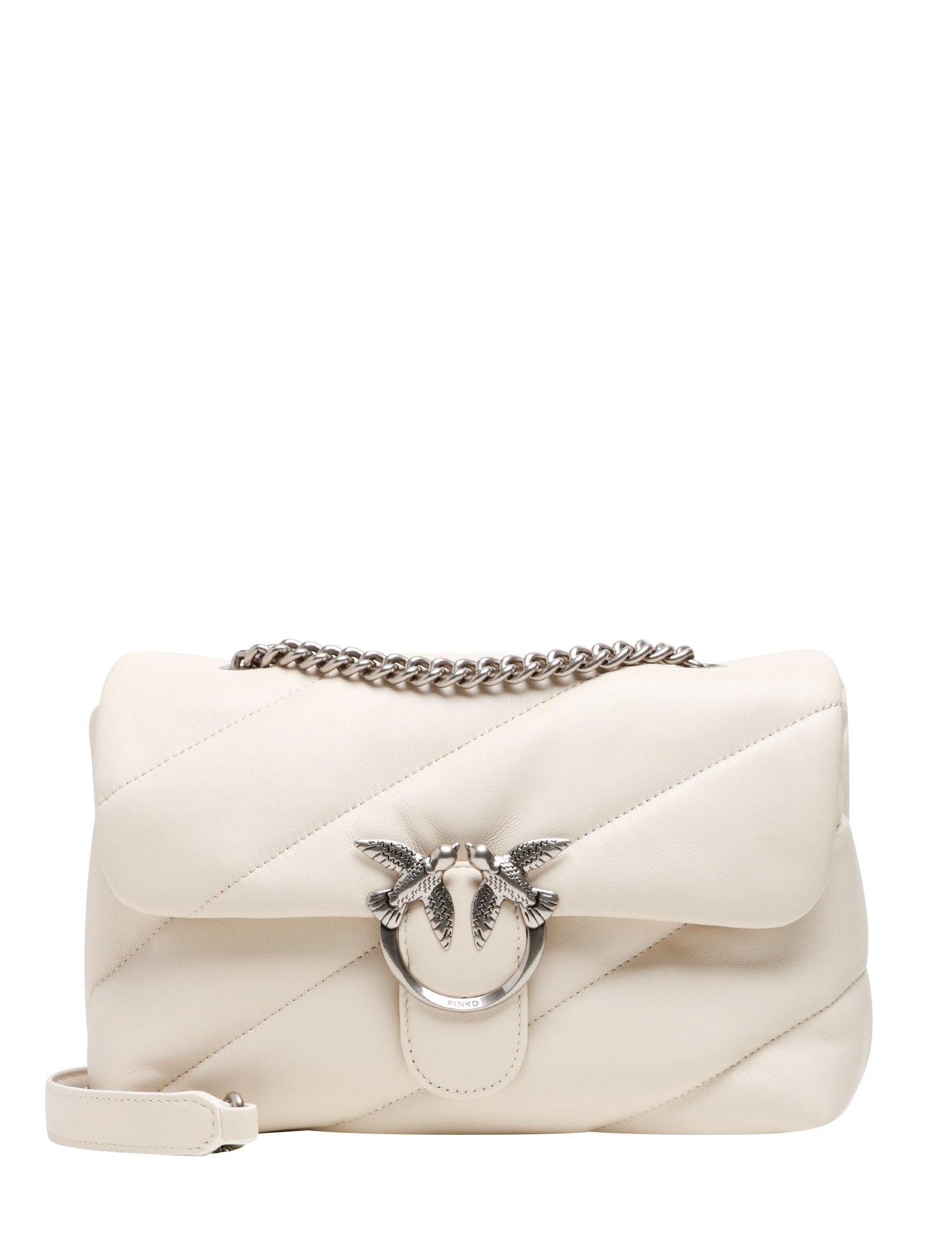 BORSA PINKO BIANCA CLASSIC LOVE BAG PUFF MAXI QUILT CON PLACCA LOGO E CATENA ARGENTO