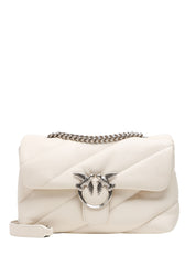 BORSA PINKO BIANCA CLASSIC LOVE BAG PUFF MAXI QUILT CON PLACCA LOGO E CATENA ARGENTO