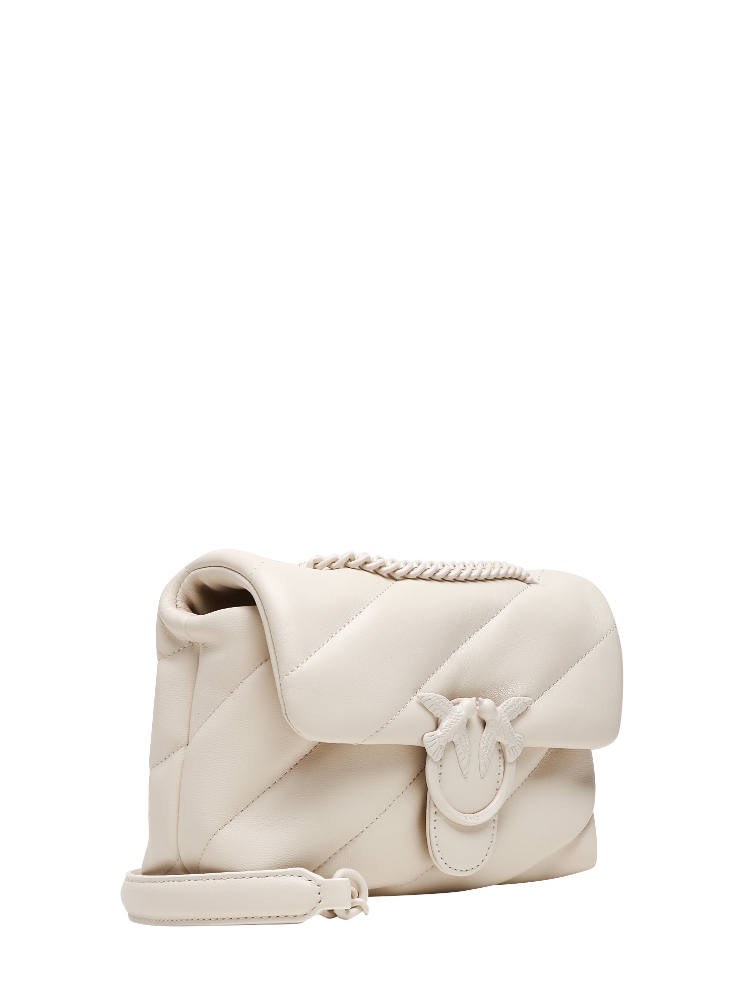 BORSA PINKO BIANCA MINI LOVE BAG PUFF CON FIBBIA E CATENA IN TONO COLORE