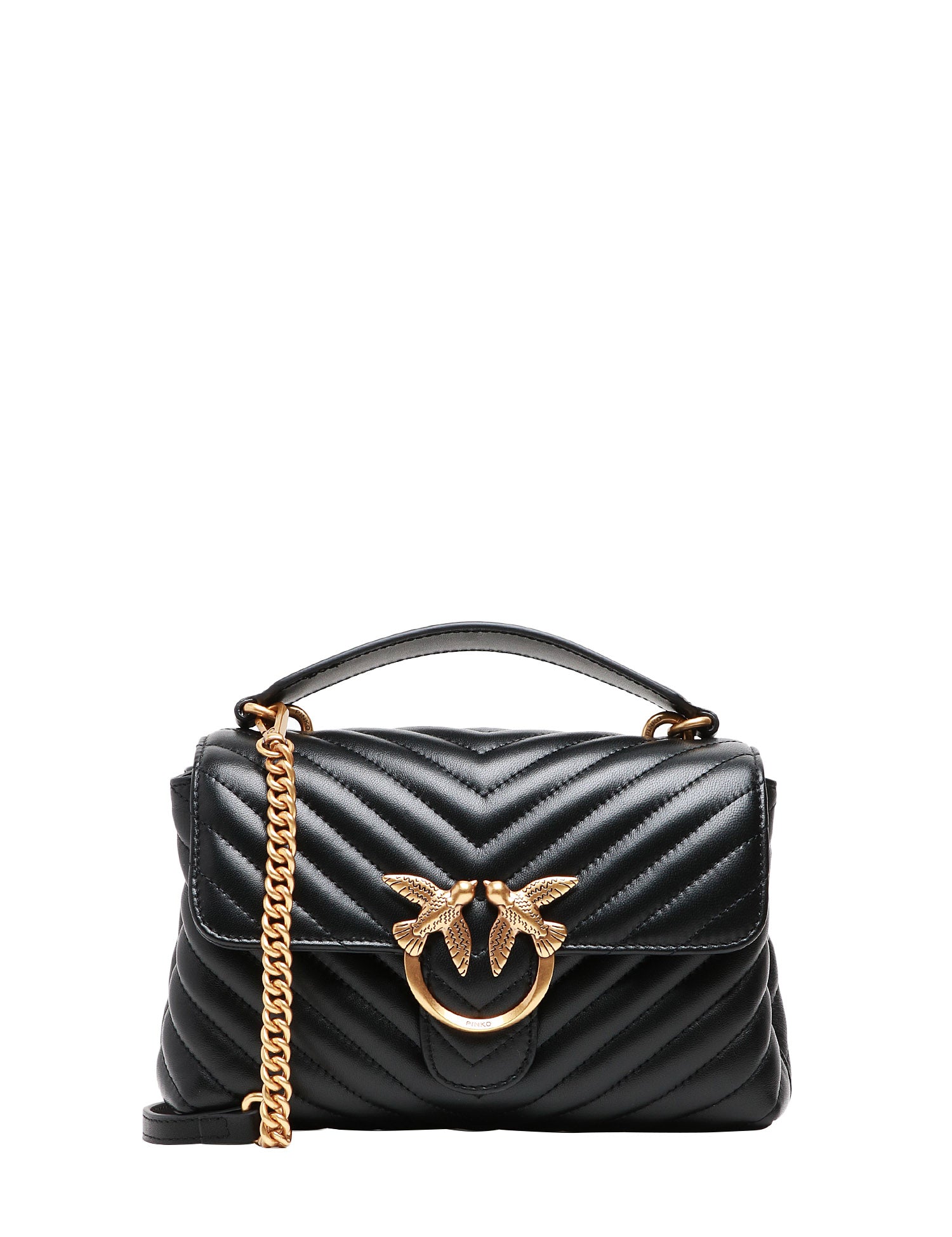 BORSA PINKO NERA MINI LADY LOVE BAG PUFF CHEVRON CON PLACCA LOGO E CATENA ORO