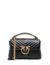 BORSA PINKO NERA MINI LADY LOVE BAG PUFF CHEVRON CON PLACCA LOGO E CATENA ORO