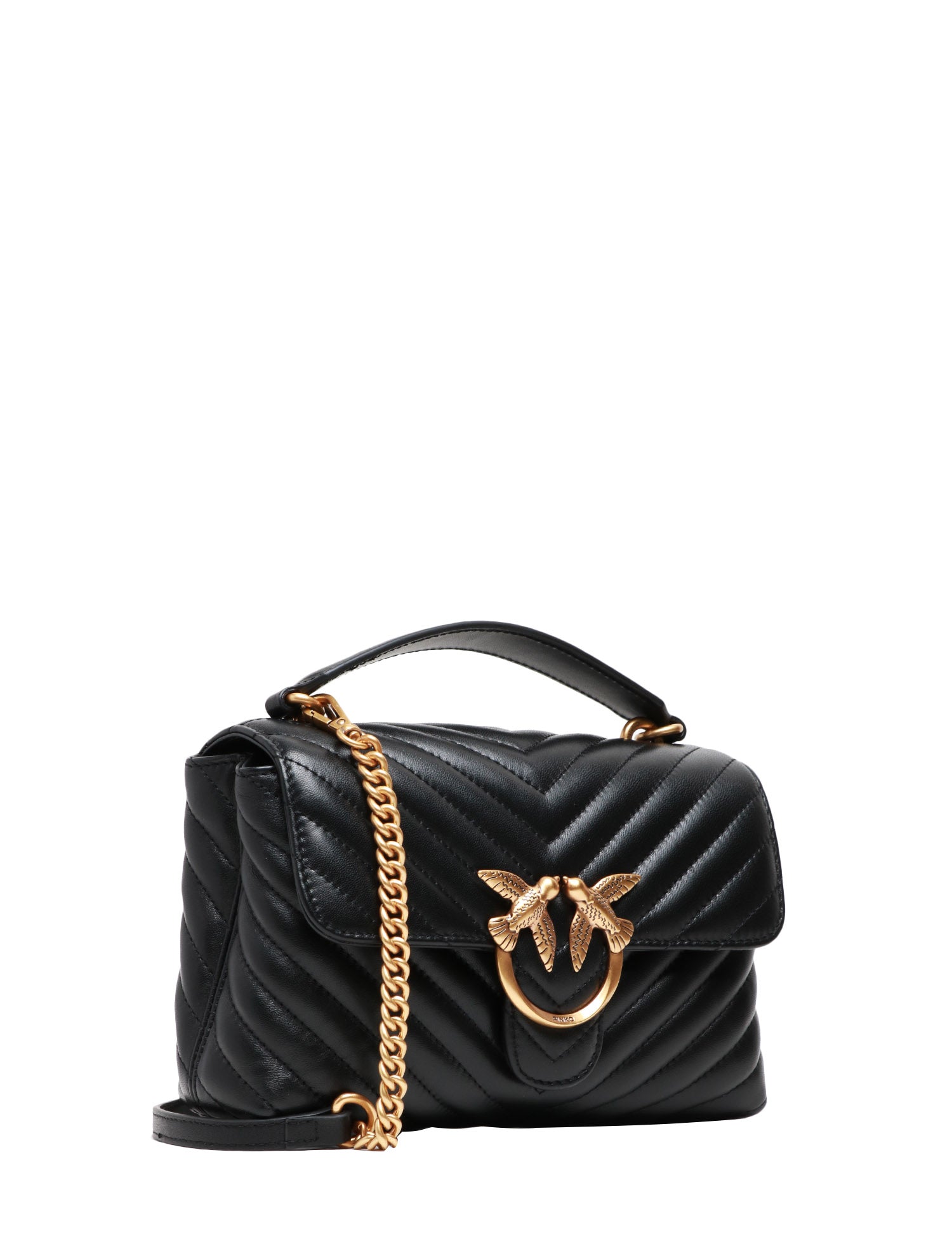 BORSA PINKO NERA MINI LADY LOVE BAG PUFF CHEVRON CON PLACCA LOGO E CATENA ORO