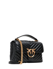 BORSA PINKO NERA MINI LADY LOVE BAG PUFF CHEVRON CON PLACCA LOGO E CATENA ORO