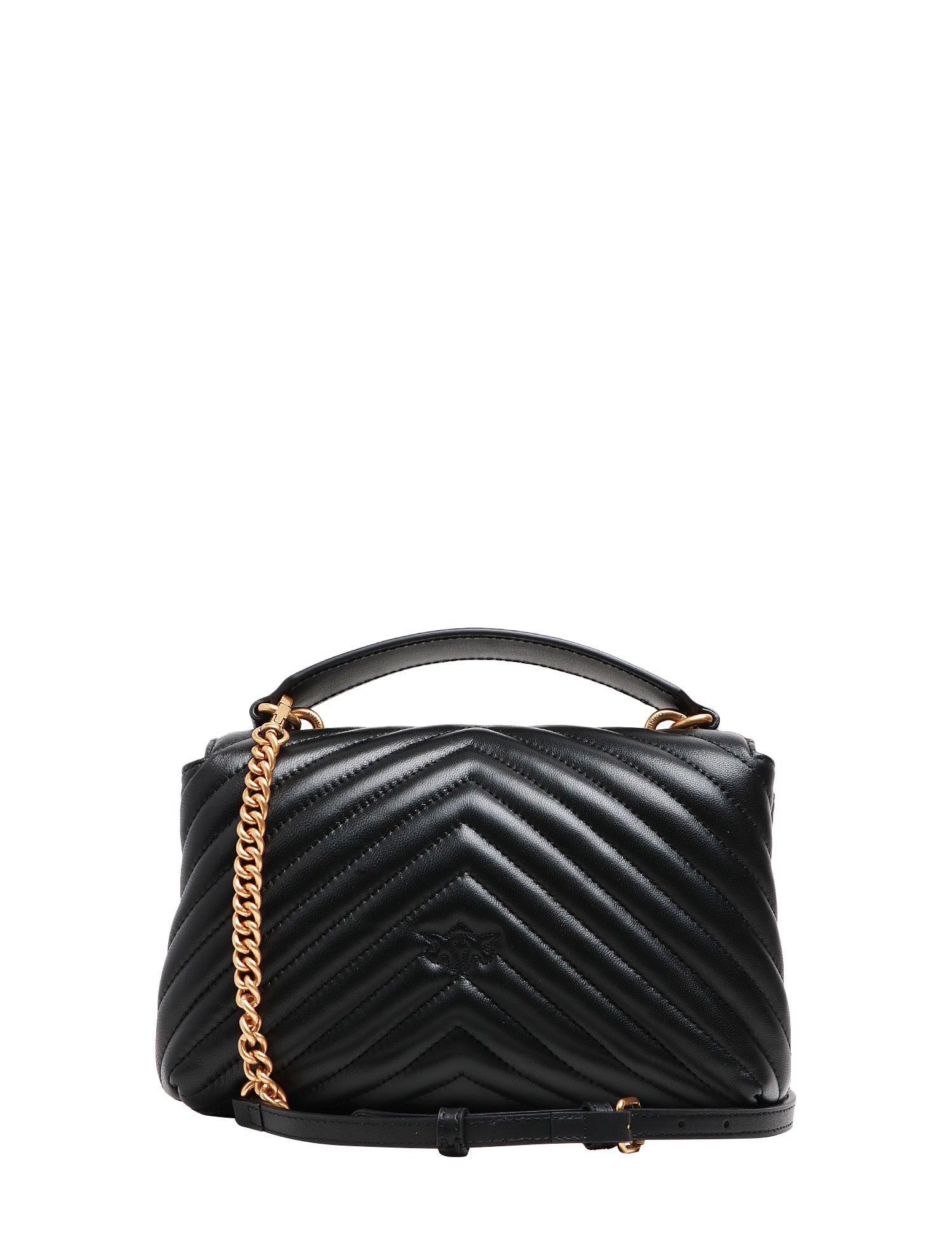 BORSA PINKO NERA MINI LADY LOVE BAG PUFF CHEVRON CON PLACCA LOGO E CATENA ORO