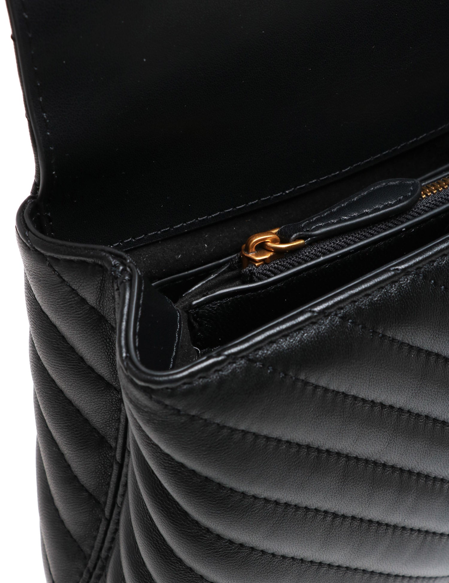BORSA PINKO NERA MINI LADY LOVE BAG PUFF CHEVRON CON PLACCA LOGO E CATENA ORO