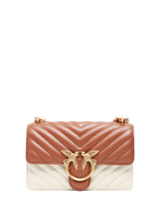 BORSA PINKO BICOLORE CUOIO/BIANCO MINI LOVE BAG IN NAPPA TRAPUNTATA CON FIBBIA LOGO ORO