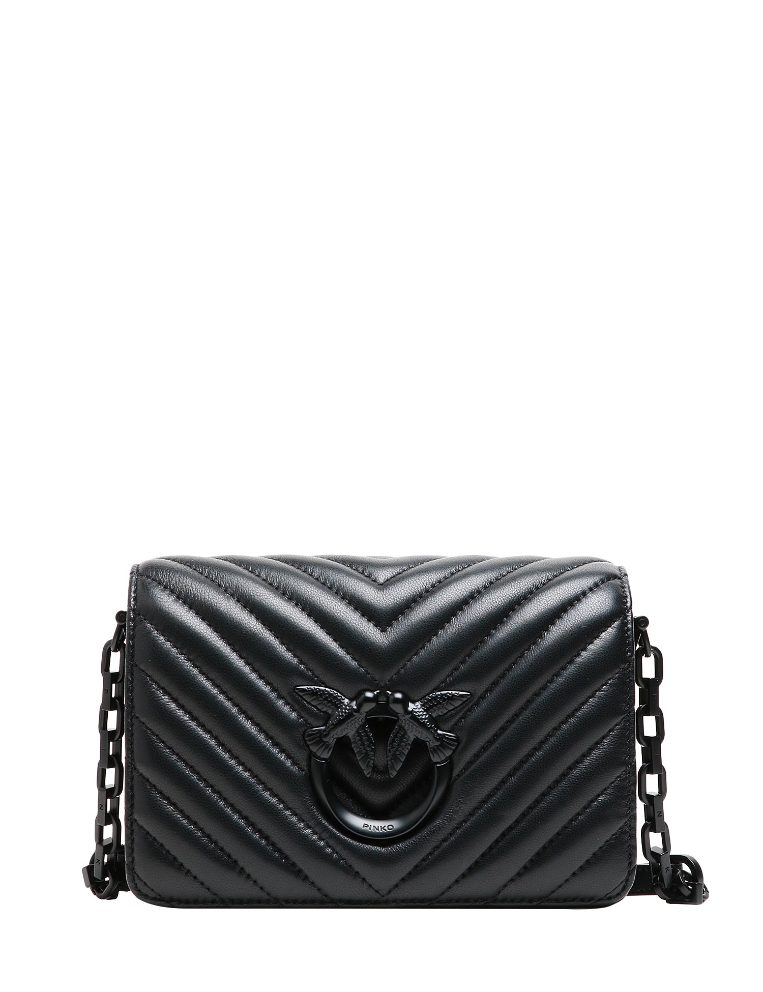BORSA PINKO MINI LOVE BAG CLICK CHEVRON COLOR BLOCK NERA IN NAPPA TRAPUNTATA CON MOTIVO CHEVRON E PARTICOLARI IN TONO COLORE