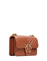 BORSA PINKO MARRONE MINI LOVE BAG ONE IN NAPPA TRAPUNTATA CON MOTIVO CHEVRON E FIBBIA LOGO ORO