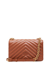 BORSA PINKO MARRONE MINI LOVE BAG ONE IN NAPPA TRAPUNTATA CON MOTIVO CHEVRON E FIBBIA LOGO ORO