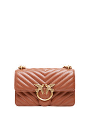 BORSA PINKO MARRONE MINI LOVE BAG ONE IN NAPPA TRAPUNTATA CON MOTIVO CHEVRON E FIBBIA LOGO ORO