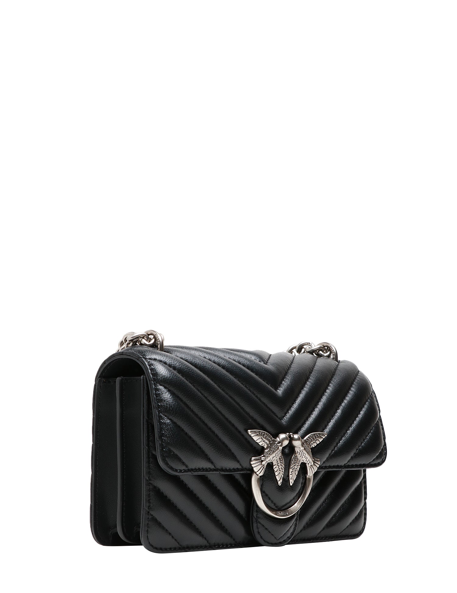 BORSA PINKO NERA MINI LOVE BAG ONE SIMPLY IN NAPPA TRAPUNTATA CON MOTIVO CHEVRON E FIBBIA LOGO ARGENTO