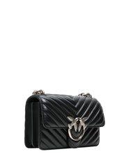 BORSA PINKO NERA MINI LOVE BAG ONE SIMPLY IN NAPPA TRAPUNTATA CON MOTIVO CHEVRON E FIBBIA LOGO ARGENTO