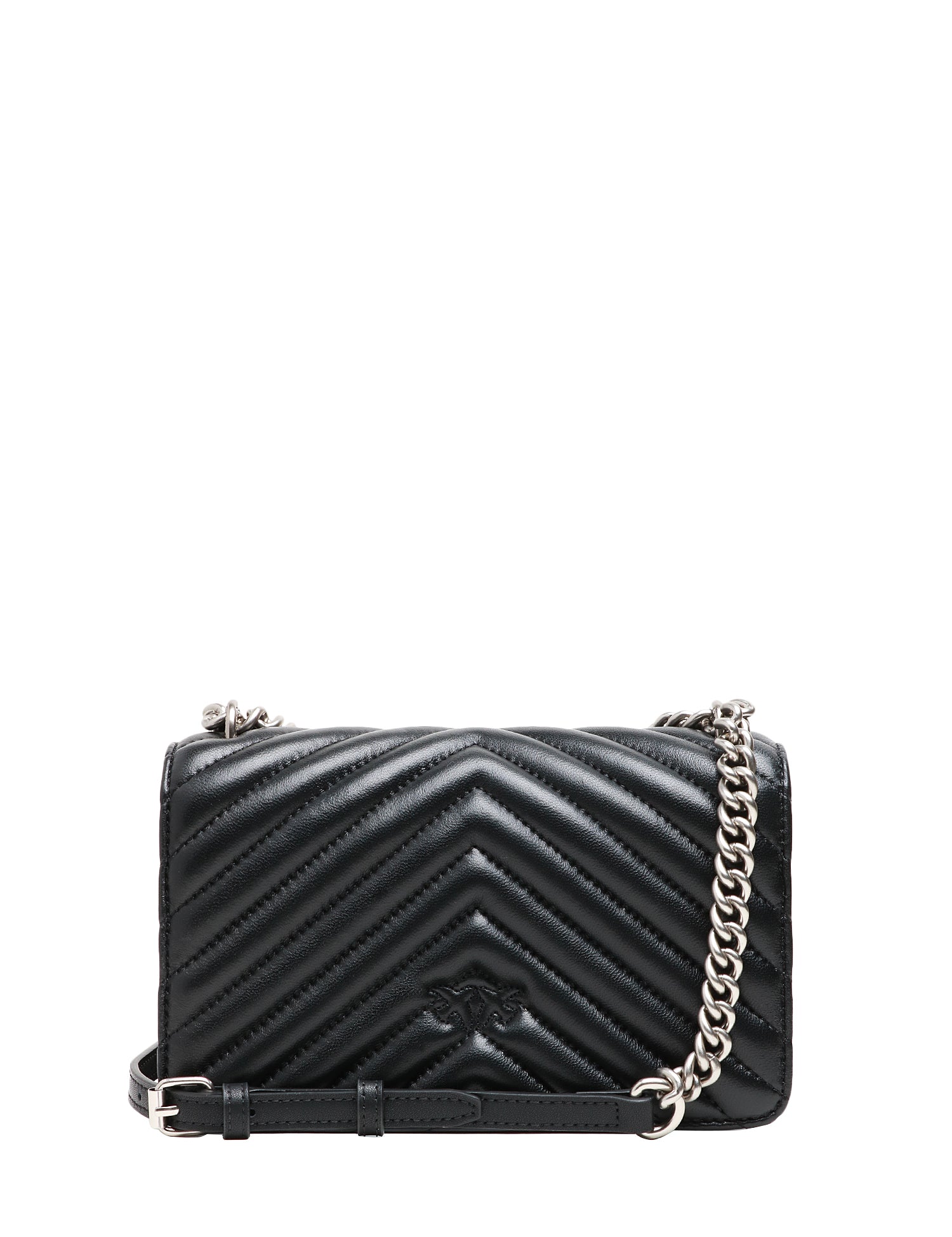 BORSA PINKO NERA MINI LOVE BAG ONE SIMPLY IN NAPPA TRAPUNTATA CON MOTIVO CHEVRON E FIBBIA LOGO ARGENTO