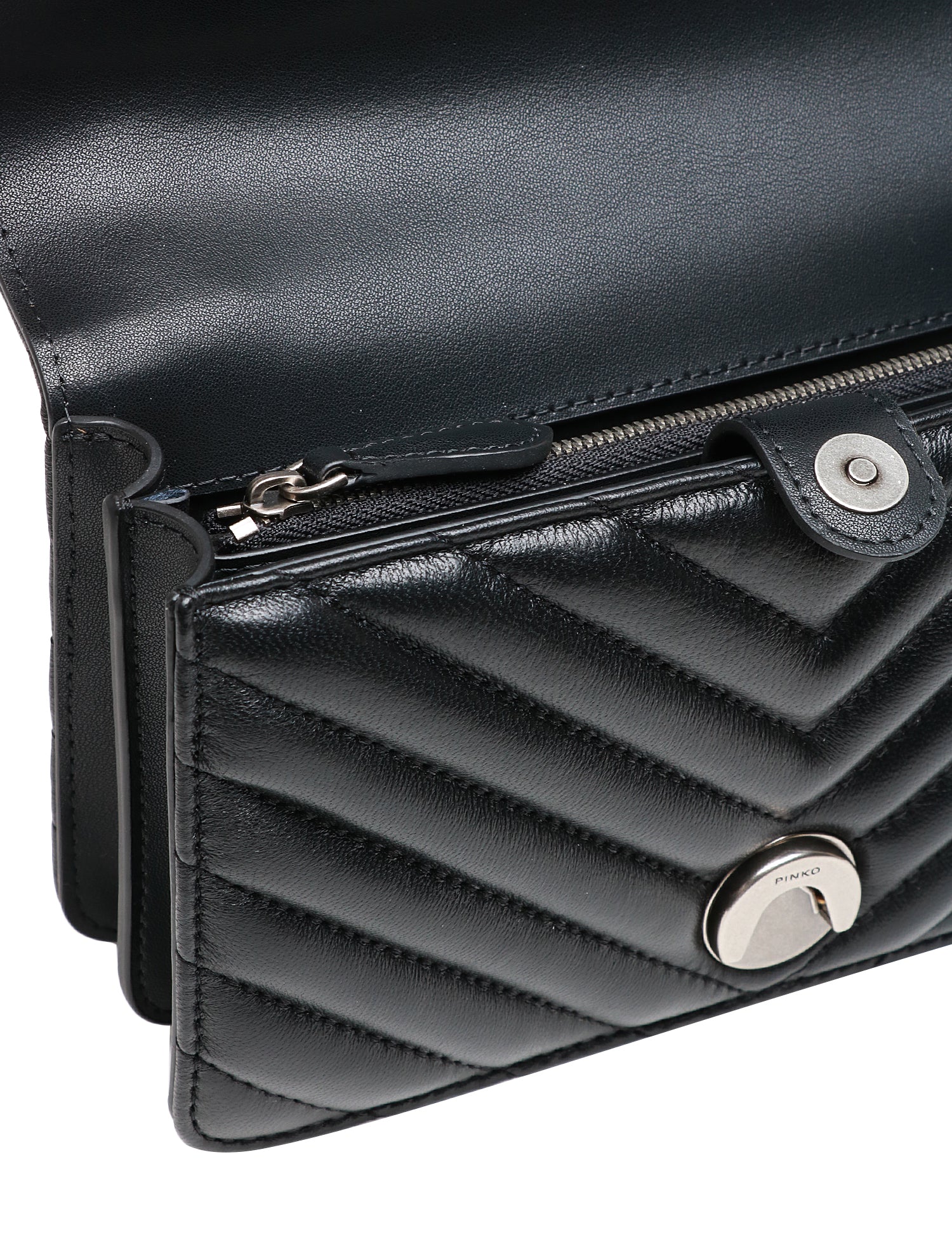 BORSA PINKO NERA MINI LOVE BAG ONE SIMPLY IN NAPPA TRAPUNTATA CON MOTIVO CHEVRON E FIBBIA LOGO ARGENTO