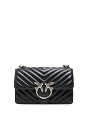 BORSA PINKO NERA MINI LOVE BAG ONE SIMPLY IN NAPPA TRAPUNTATA CON MOTIVO CHEVRON E FIBBIA LOGO ARGENTO