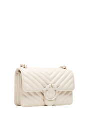 BORSA PINKO BIANCA MINI LOVE BAG ONE IN NAPPA TRAPUNTATA CON MOTIVO CHEVRON E FIBBIA LOGO E CATENA IN TONO