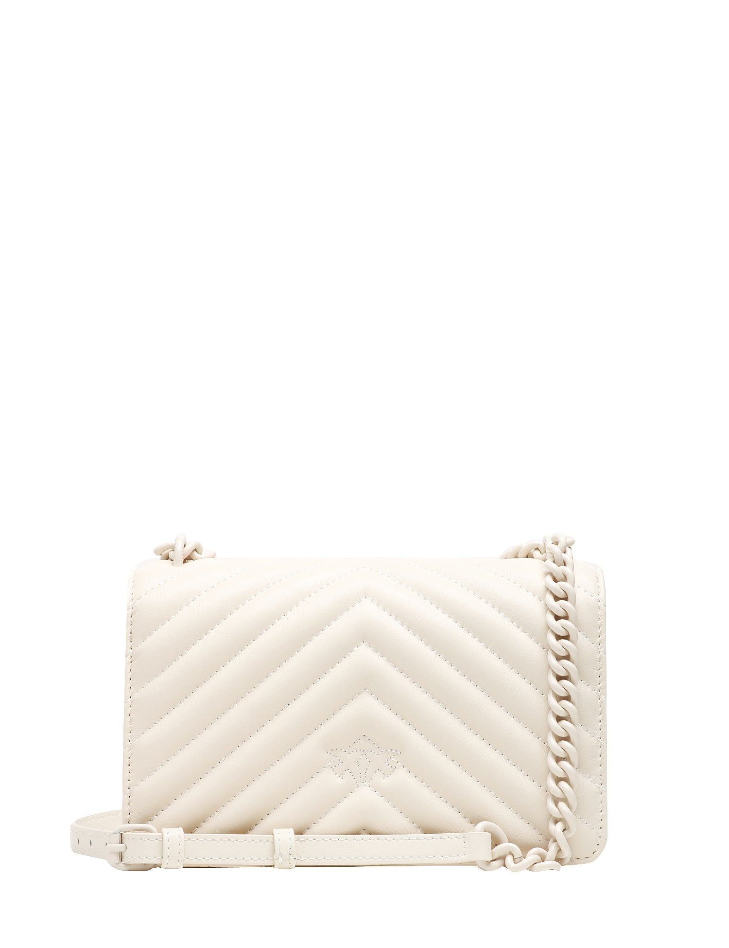 BORSA PINKO BIANCA MINI LOVE BAG ONE IN NAPPA TRAPUNTATA CON MOTIVO CHEVRON E FIBBIA LOGO E CATENA IN TONO