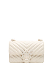 BORSA PINKO BIANCA MINI LOVE BAG ONE IN NAPPA TRAPUNTATA CON MOTIVO CHEVRON E FIBBIA LOGO E CATENA IN TONO