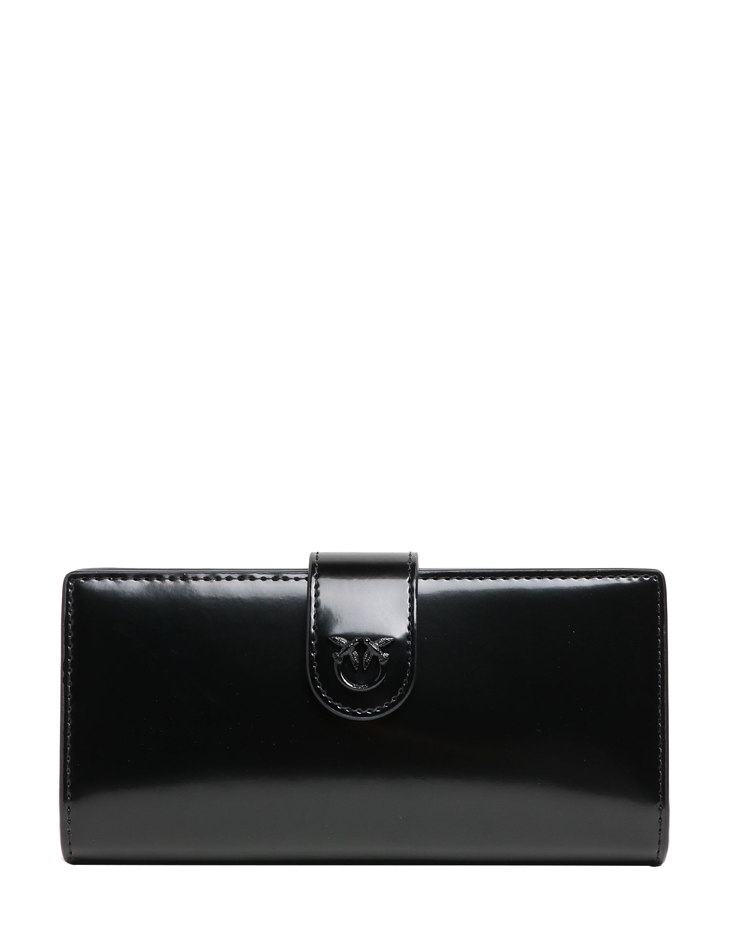 PORTAFOGLI DONNA PINKO NERO LUCIDO RETTANGOLARE CON LOGO LOVE BIRDS IN TONO 100%PELLE
