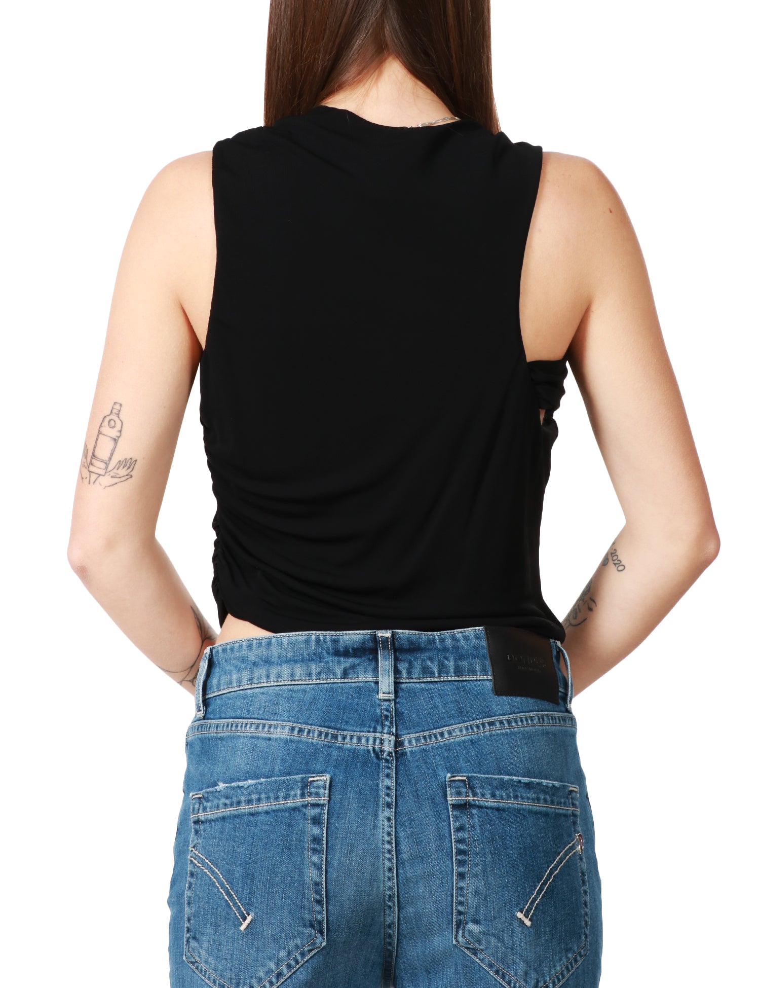 TOP DONNA PINKO NERO SENZA MANICHE CON ARRICCIO E DETTAGLI CUT OUT IN TESSUTO INTERLOCK CRèPE DI VISCOSA