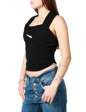 TOP DONNA PINKO NERO SENZA MANICHE CON ARRICCIO E DETTAGLI CUT OUT IN TESSUTO INTERLOCK CRèPE DI VISCOSA