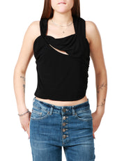 TOP DONNA PINKO NERO SENZA MANICHE CON ARRICCIO E DETTAGLI CUT OUT IN TESSUTO INTERLOCK CRèPE DI VISCOSA