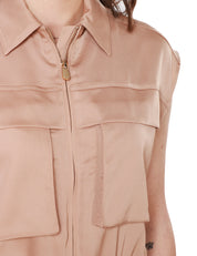 TUTA INTERA DONNA PINKO MARRONE TELSIOPE IN SATIN E GEORGETTE CON MAXI TASCHE DAVANTI E COULISSE IN VITA