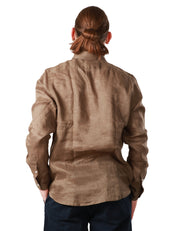 CAMICIA UOMO PORTOFIORI FANGO 100% LINO A MANICA LUNGA