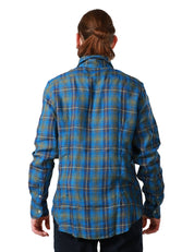 CAMICIA UOMO PORTOFIORI BLU FANTASIA A QUADRI 100% LINO A MANICA LUNGA
