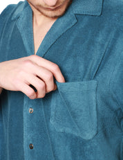 CAMICIA UOMO ROBERTO COLLINA COLOR DENIM A MEZZA MANICA IN TESSUTO SPUGNA MISTO COTONE