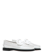 MOCASSINO DONNA SEBAGO BIANCO DAN STUDS IN PELLE CON MICROBORCHIE ARGENTO ALL OVER