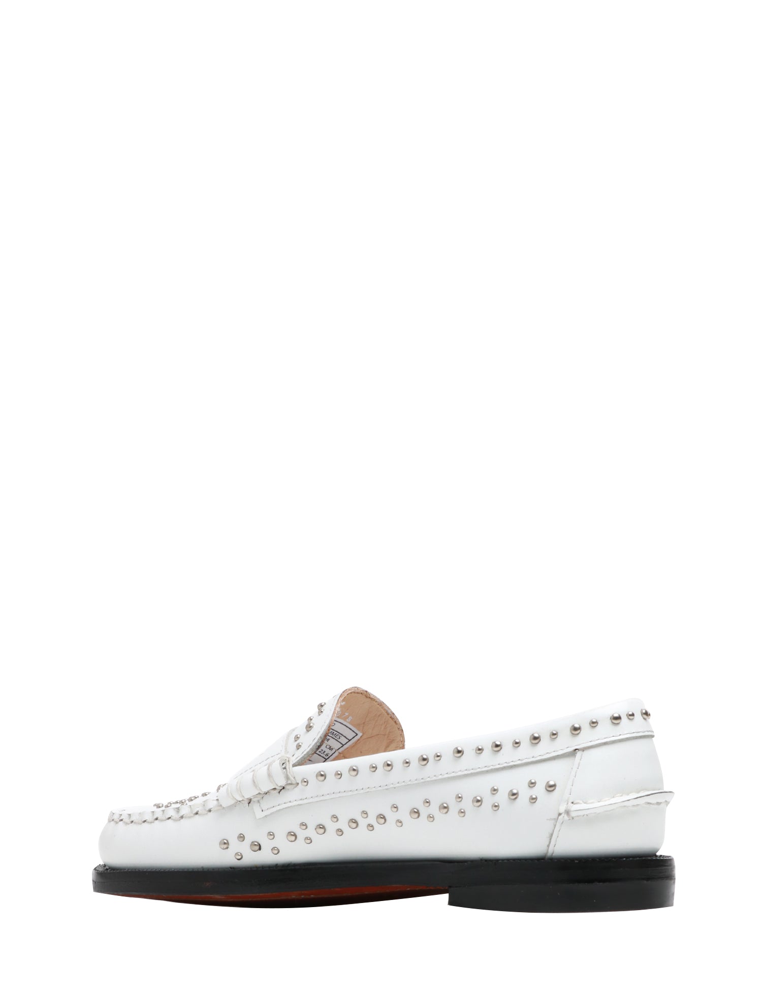 MOCASSINO DONNA SEBAGO BIANCO DAN STUDS IN PELLE CON MICROBORCHIE ARGENTO ALL OVER