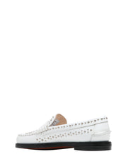 MOCASSINO DONNA SEBAGO BIANCO DAN STUDS IN PELLE CON MICROBORCHIE ARGENTO ALL OVER