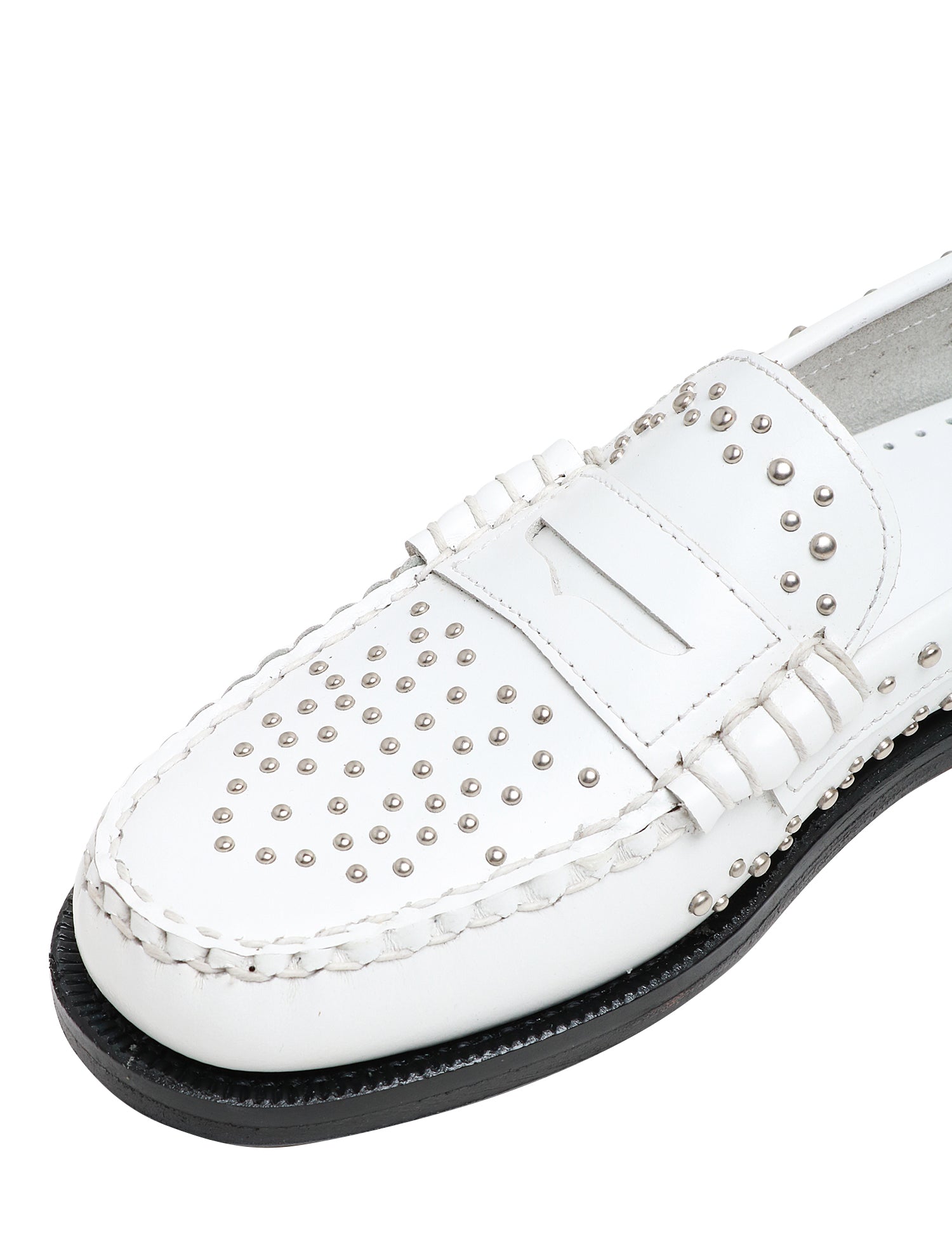 MOCASSINO DONNA SEBAGO BIANCO DAN STUDS IN PELLE CON MICROBORCHIE ARGENTO ALL OVER