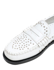 MOCASSINO DONNA SEBAGO BIANCO DAN STUDS IN PELLE CON MICROBORCHIE ARGENTO ALL OVER