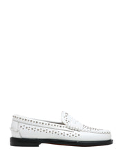 MOCASSINO DONNA SEBAGO BIANCO DAN STUDS IN PELLE CON MICROBORCHIE ARGENTO ALL OVER
