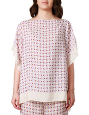 MAGLIA PONCHO DONNA SEVENTY LILLA CON STAMPA GEOMETRICA IN CRèPE DE CHINè