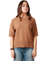 MAGLIA DONNA ALPHA STUDIO NOCCIOLA GIROCOLLO A MEZZA MANICA BOXY IN LANA RASATA