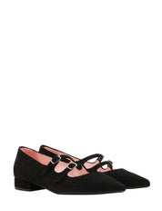 SCARPA DONNA ANNA F. NERA A PUNTA IN CAMOSCIO CON DOPPIO CINTURINO E TACCO QUADRATO H 2,5 CM