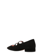 SCARPA DONNA ANNA F. NERA A PUNTA IN CAMOSCIO CON DOPPIO CINTURINO E TACCO QUADRATO H 2,5 CM