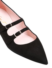 SCARPA DONNA ANNA F. NERA A PUNTA IN CAMOSCIO CON DOPPIO CINTURINO E TACCO QUADRATO H 2,5 CM