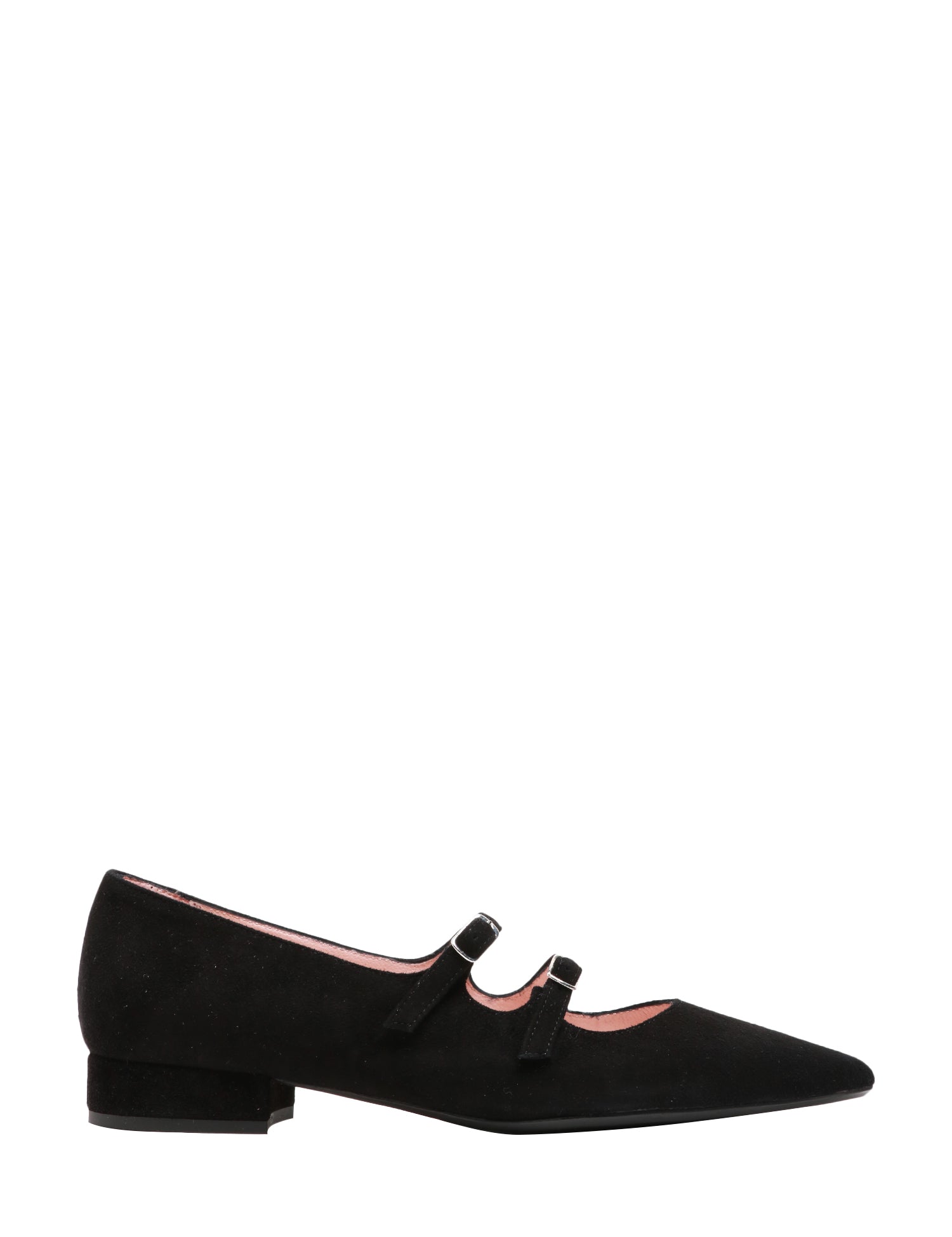 SCARPA DONNA ANNA F. NERA A PUNTA IN CAMOSCIO CON DOPPIO CINTURINO E TACCO QUADRATO H 2,5 CM