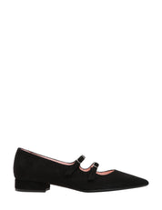 SCARPA DONNA ANNA F. NERA A PUNTA IN CAMOSCIO CON DOPPIO CINTURINO E TACCO QUADRATO H 2,5 CM